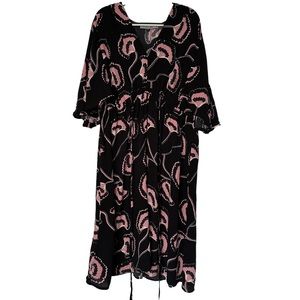 Angel Maternity‎ Women’s Dark Floral Print Bell Sleeve Maternity Dress Size XXL